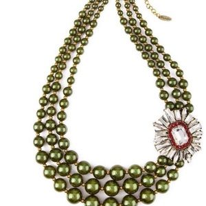PlunderDesign green beads with red & clear rhinestones flower